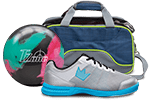 bowling ball, shoes, and bag